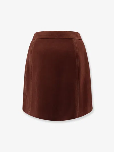 Celine Women Suede Skirt With Triomphe Buttons In Brown