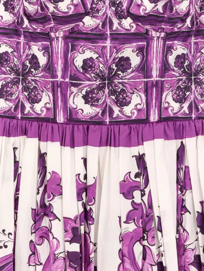 Dolce & Gabbana Women Cotton Midi Dress With Maiolica Print In Purple