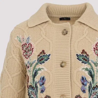 Etro Embroidered Cable-knit Wool And Cashmere-blend Cardigan