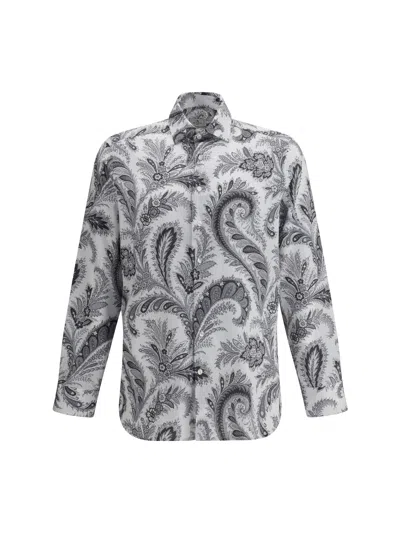 Etro Floral Paisley Button-up Shirt In Gray
