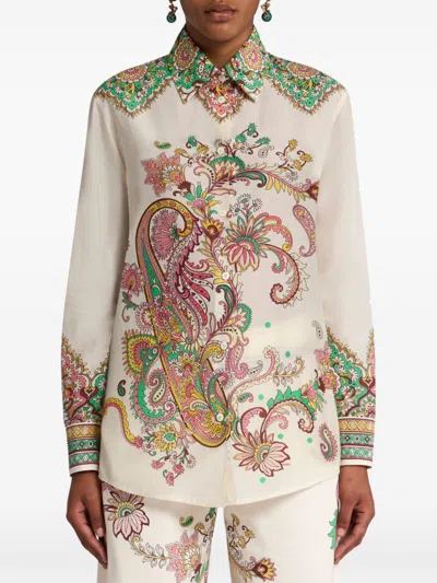 Etro Multicolor Shirt With Classic Collar And All-over Paisley Print In Cotton And Silk Woman