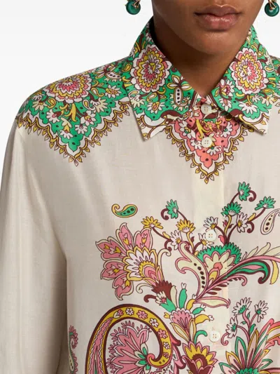 Etro Multicolor Shirt With Classic Collar And All-over Paisley Print In Cotton And Silk Woman