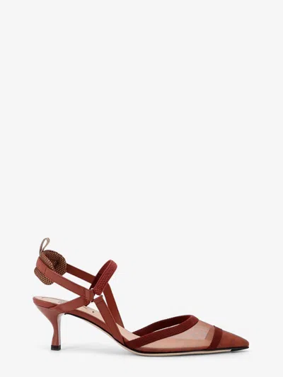 Fendi Women Colibrã¬ Leather And Mesh Slingback With Ff Motif