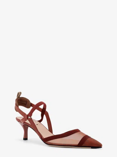Fendi Women Colibrã¬ Leather And Mesh Slingback With Ff Motif