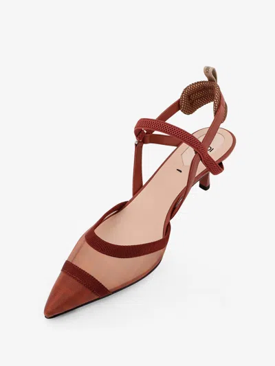 Fendi Women Colibrã¬ Leather And Mesh Slingback With Ff Motif