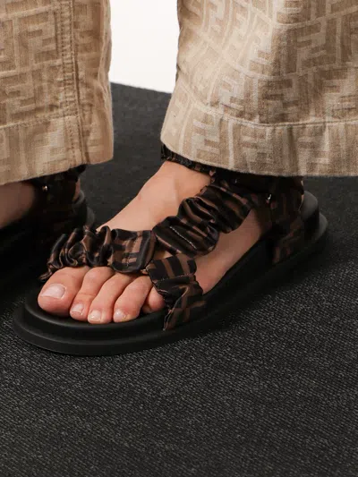 Fendi Women Feel Elastic Satin Sandals With Ff Motif