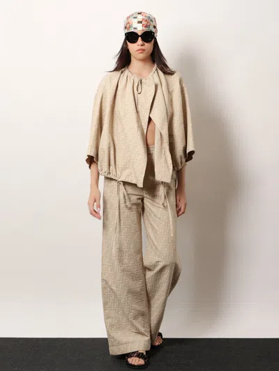 Fendi Women Ff Cotton And Linen Jacket In Neutral