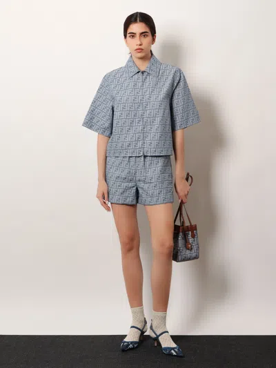 Fendi Blue Ff Chambray Jacket In Blue
