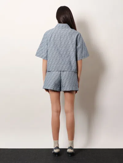 Fendi Blue Ff Chambray Jacket In Blue