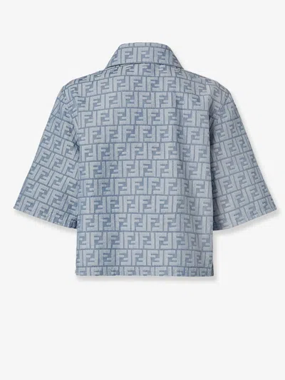 Fendi Blue Ff Chambray Jacket In Blue