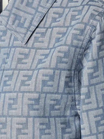Fendi Blue Ff Chambray Jacket In Blue