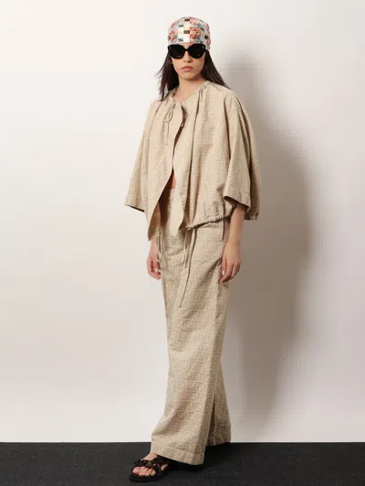 Fendi Women Ff Cotton And Linen Trousers In Neutral