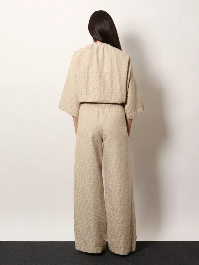 Fendi Women Ff Cotton And Linen Trousers In Neutral