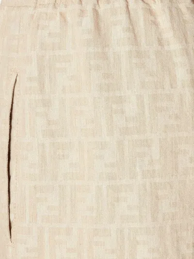 Fendi Women Ff Cotton And Linen Trousers In Neutral