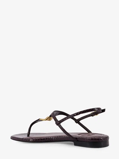Fendi Women Fold Leather Sandals With Reptile Effect In Black