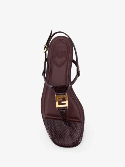 Fendi Women Fold Leather Sandals With Reptile Effect In Black