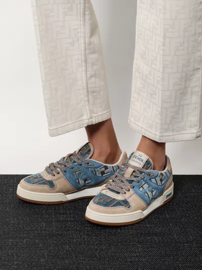 Fendi Women Suede Sneakers With Ff Inserts In Blue