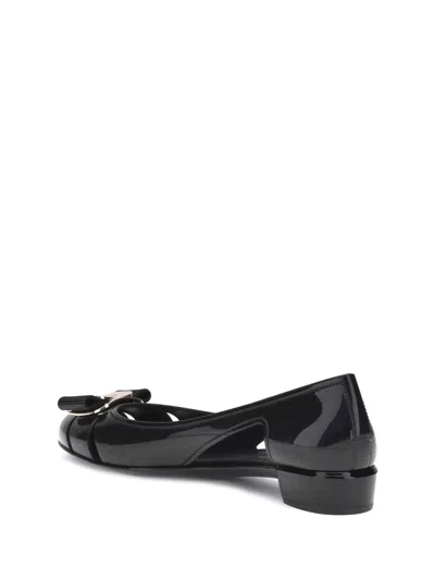 Ferragamo Nara Jelly Cutout Bow Ballerina Flats In Black