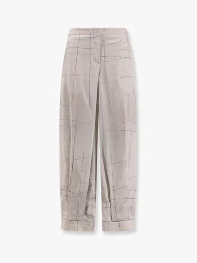 Giorgio Armani Women Printed Silk Trouser In Gray