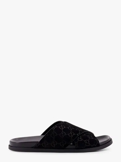 Gucci Men Leather Slides With All-over Gg Motif