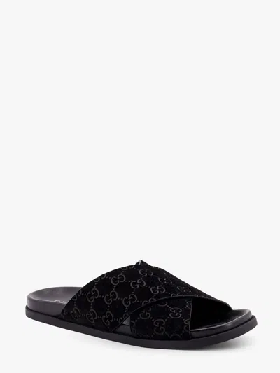 Gucci Men Leather Slides With All-over Gg Motif