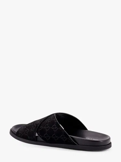 Gucci Men Leather Slides With All-over Gg Motif