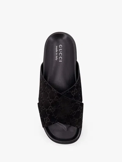 Gucci Men Leather Slides With All-over Gg Motif