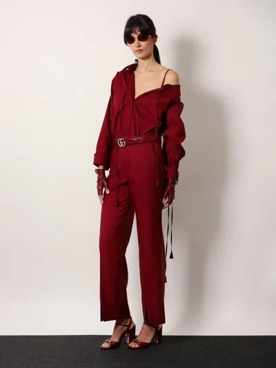 Gucci Women Wool Oversize Low-rise Trouser With Slit On The Front In Red