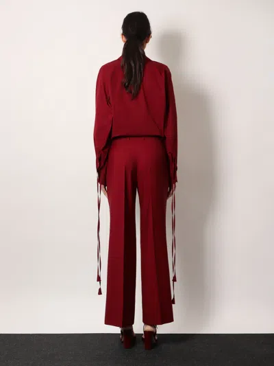 Gucci Women Wool Oversize Low-rise Trouser With Slit On The Front In Red