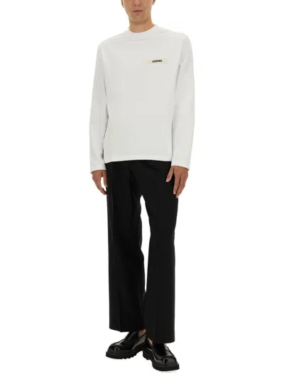Jacquemus Relaxed-fit Long-sleeved Cotton T-shirt With Minimalist Design In White