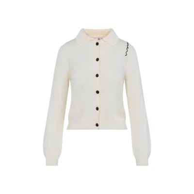 Marni Collared Cotton Knitwear Cardigan In Neutral