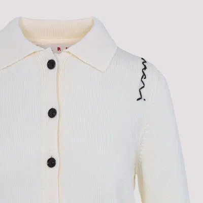 Marni Collared Cotton Knitwear Cardigan In Neutral