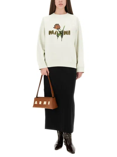 Marni White Cotton Sweatshirt With Tulip Print In White