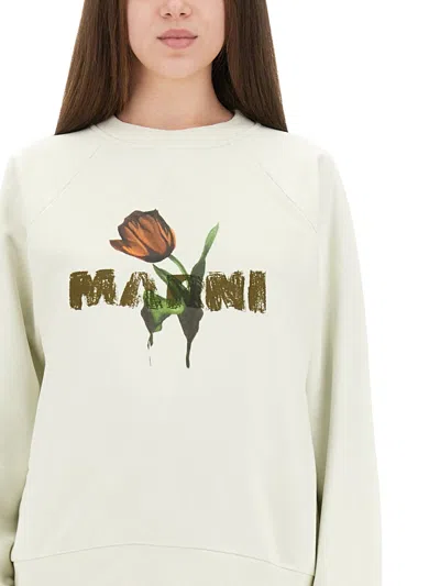 Marni White Cotton Sweatshirt With Tulip Print In White