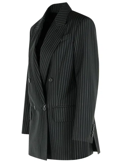 Max Mara 'mattia' Black White Pinstriped Virgin Wool Blazer Women