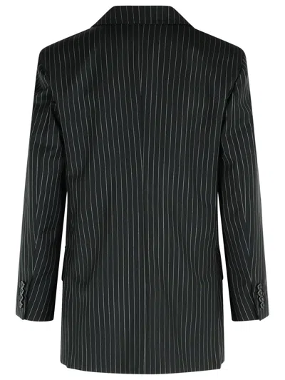 Max Mara 'mattia' Black White Pinstriped Virgin Wool Blazer Women