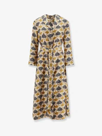 Max Mara Women Albert Multicolor Silk Dress In Brown