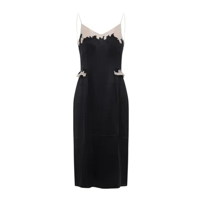 Prada Lace Detailed Midi Dress With Side Slit In Black
