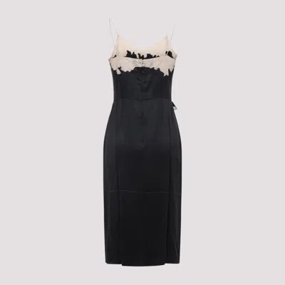 Prada Lace Detailed Midi Dress With Side Slit In Black