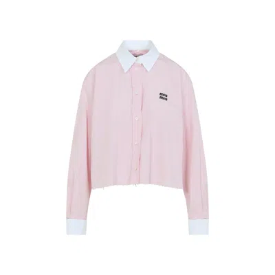 Miu Miu Cotton Shirt With White Collar And Cuffs In Pink