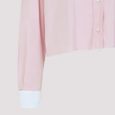 Miu Miu Cotton Shirt With White Collar And Cuffs In Pink