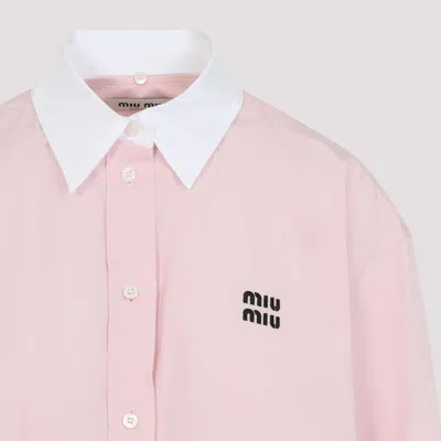 Miu Miu Cotton Shirt With White Collar And Cuffs In Pink