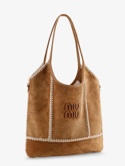 Miu Miu Women Ivy Suede And Crochet Shoulder Bag