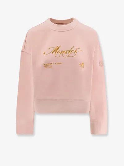 Moncler Women Cotton Sweatshirt With Logo Patch In Pink