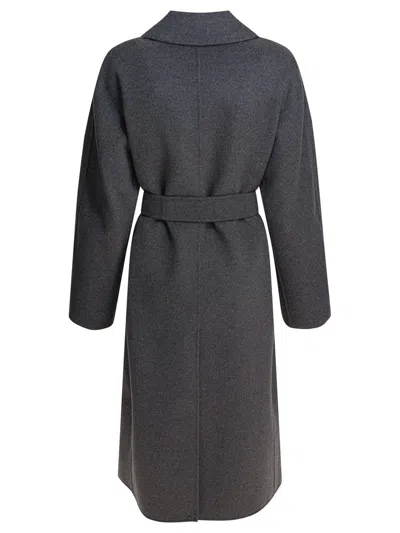 's Max Mara Long Belted Coat With Back Vent In Gray