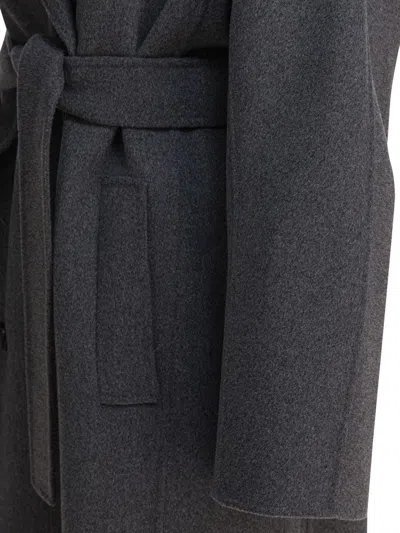 's Max Mara Long Belted Coat With Back Vent In Gray