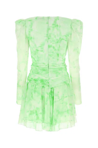 Alessandra Rich Gathered Crystal-embellished Printed Silk-georgette Mini Dress In Green