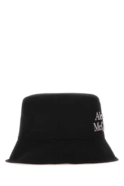 Alexander Mcqueen Black And White Reversible Bucket Hat With Logo Embroidery In Polyamide Man In Black
