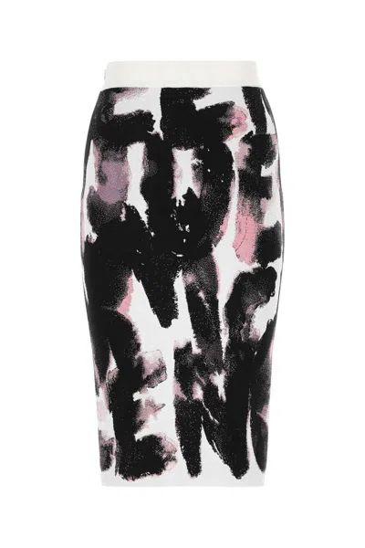 Alexander Mcqueen Embroidered Stretch Viscose Blend Skirt In Multi