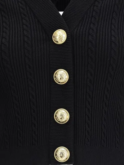 Balmain Structured Shoulder Black V-neck Cardigan With Decorative Buttons